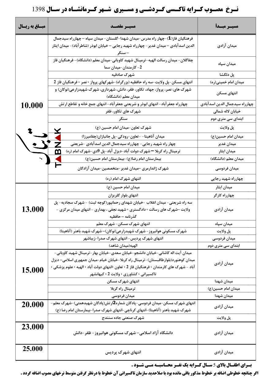 نرخ‌های جدید کرایه تاکسی از امروز ۲ خردادماه اعمال می‌شود / اعلام نرخ جدید کرایه تاکسی